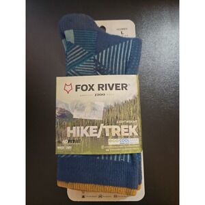 Fox River socks large LG L Laurel Crew Blue Merino Wool Stripe Striped Stripes